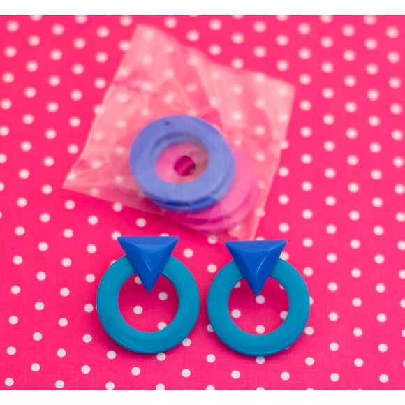 Vintage Cute Blue Geometric Hoop Earrings by Avon - P16 - Picture 1 of 2